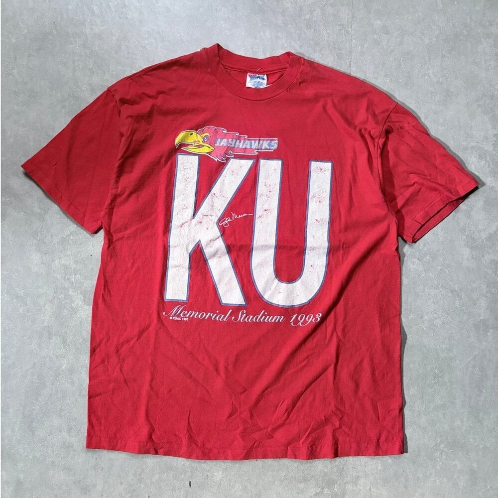 90s Vintage Kansas Jayhawks Red T-Shirt -XL